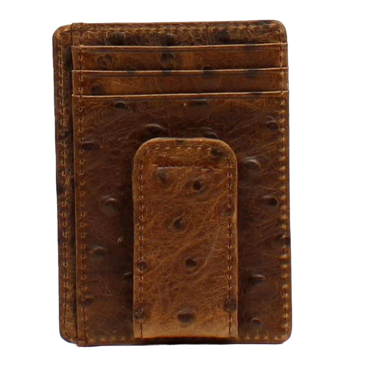 Slim Leather Wallet, Ostrich Print,Brown