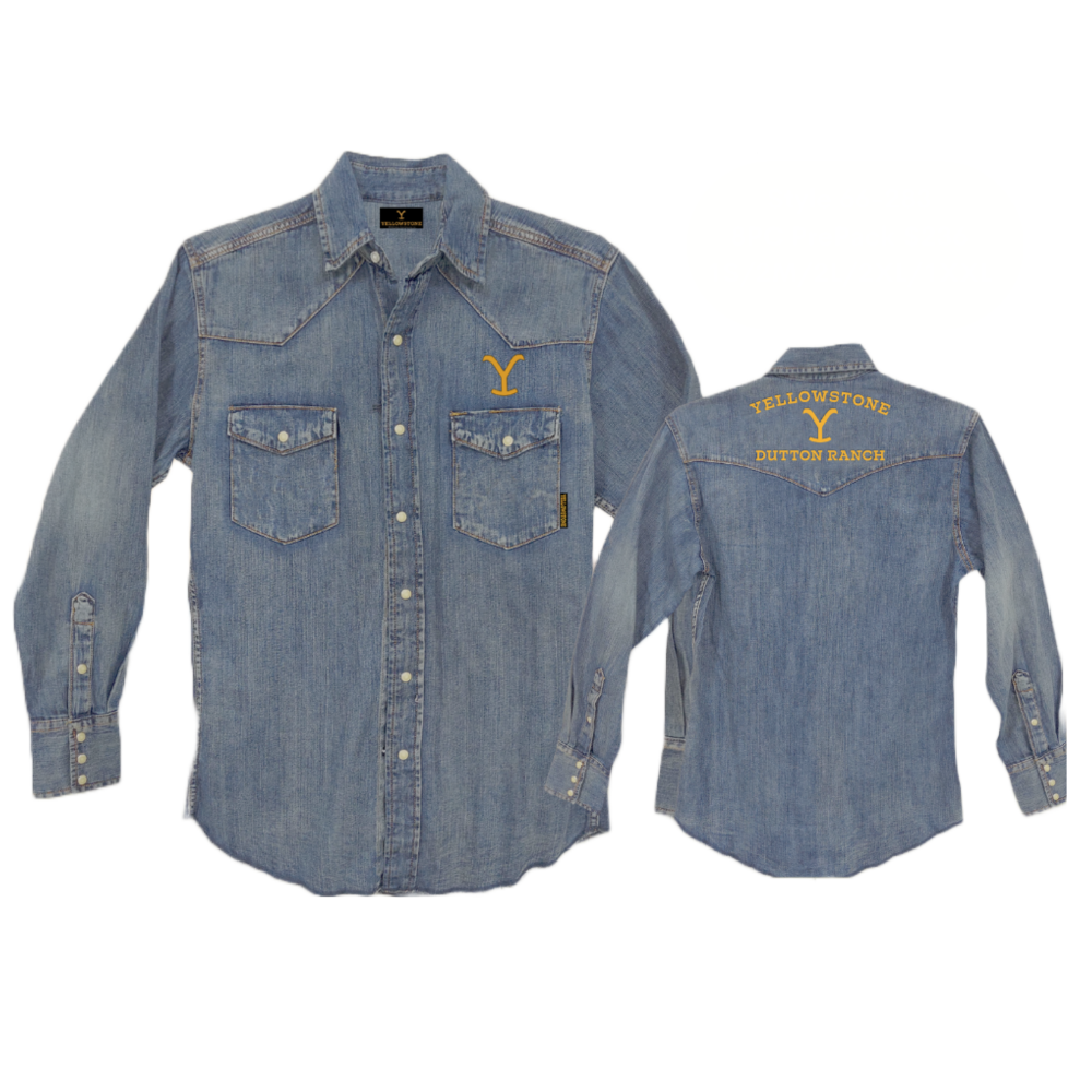 YELLOWSTONE EMBROIDERED DENIM WESTERN SHIRT