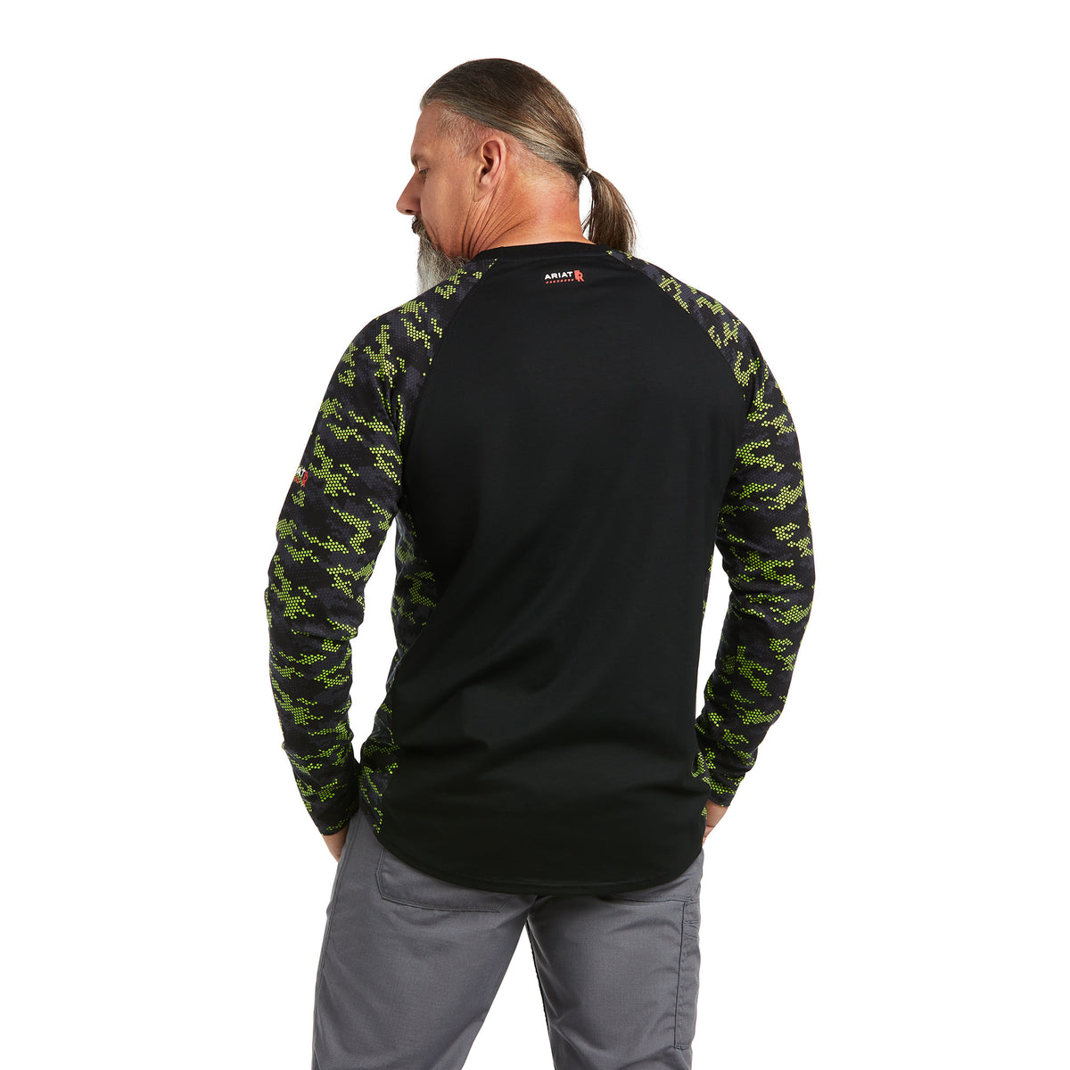 Ariat Men's FR Stretch Camo Baseball Black/Lime T-Shirt 10039165 L Tall / Black