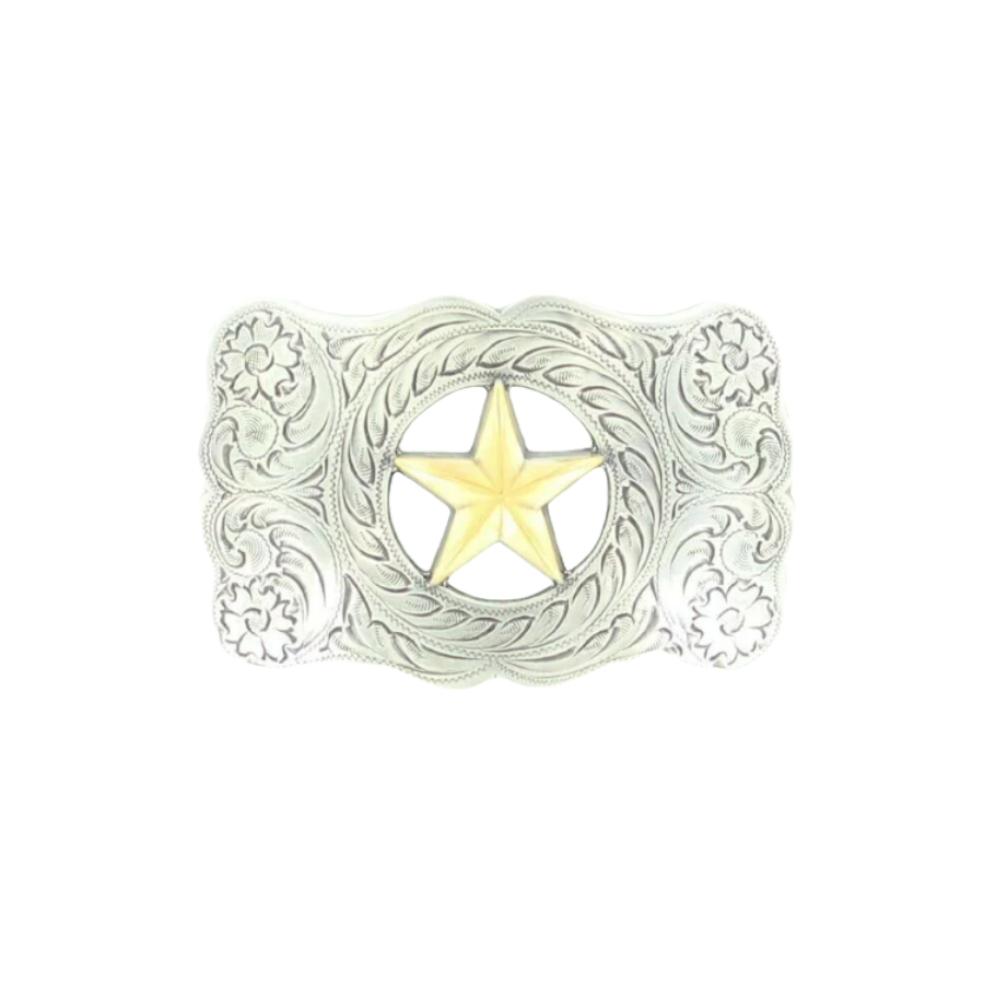 Nocona Rectangular Engraved Swirl & Star Belt Buckle 37232