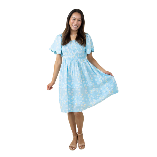 Simply Southern Ladies Light Blue Floral Scallop Dress 0124-DRS-SCLP-FLORAL