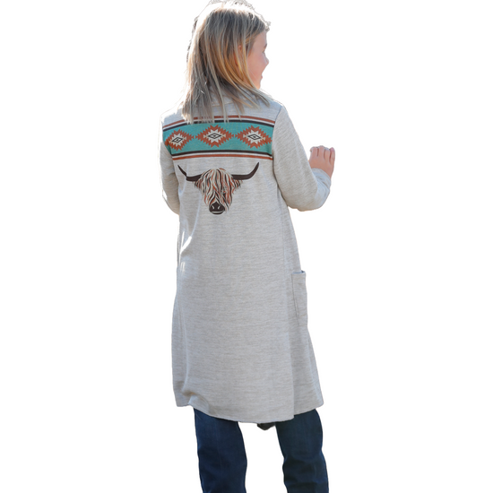 Cruel Denim Girl's Aztec Longhorn Heather Grey Duster Cardigan CWK8950001