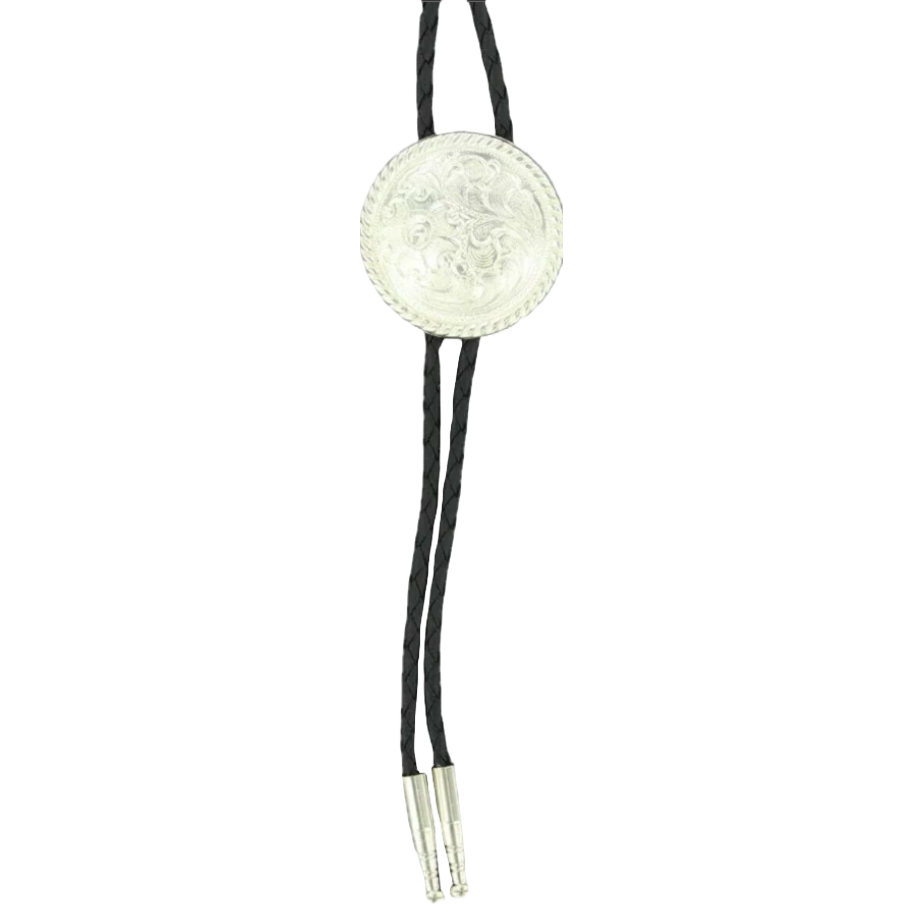 Double S Silver Engraved Floral Round Bolo Tie 22804