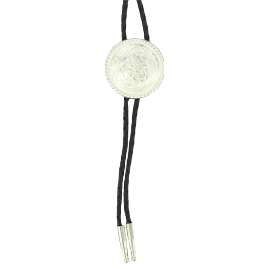 Double S Silver Engraved Floral Round Bolo Tie 22804