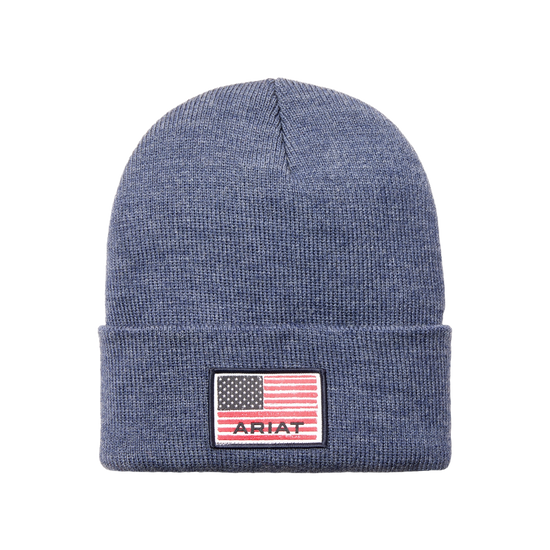 Ariat Rebar American Flag Denim Blue Heather Work Beanie 10053449