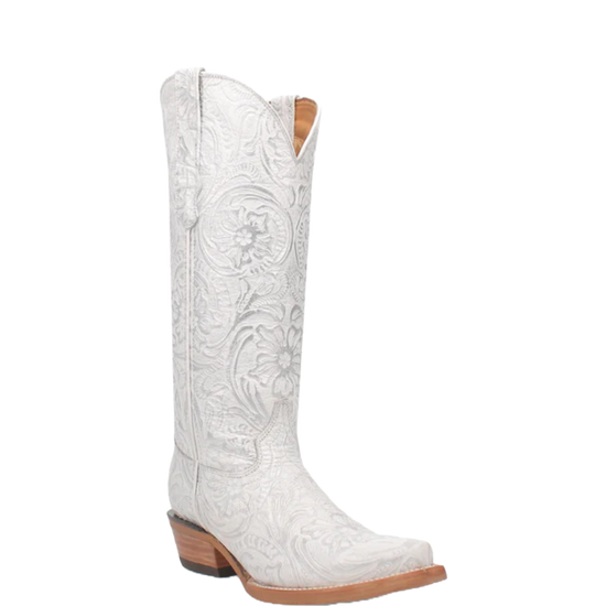 Dingo Ladies Bellona Floral Tooled White Leather Tall Boots DI216-WH