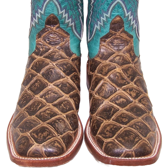 Macie Bean Ladies Reely Good Time Brown & Turquoise Square Toe Boots M9120