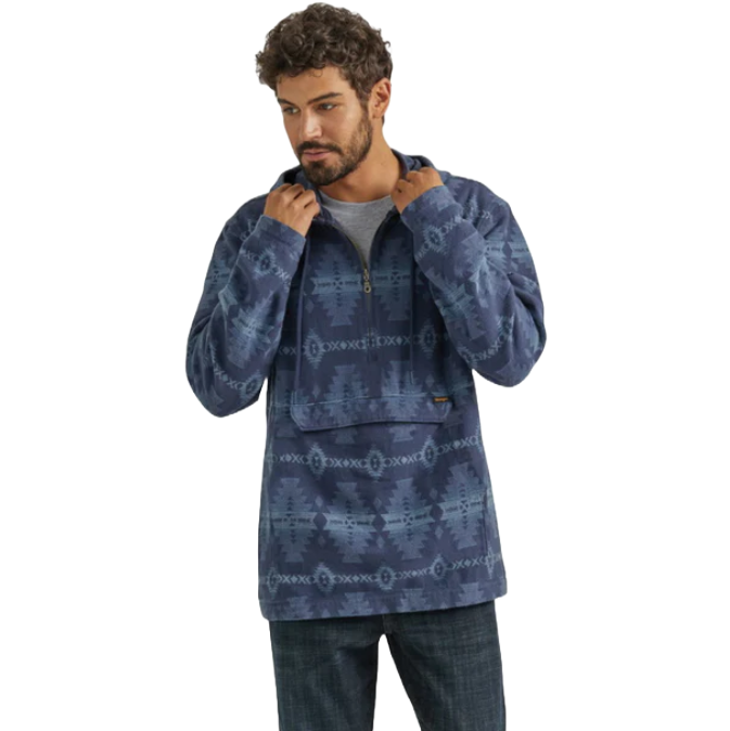 Wrangler Men's Jacquard Aztec Sapphire Blue 1/4 Zip Hoodie 112353284