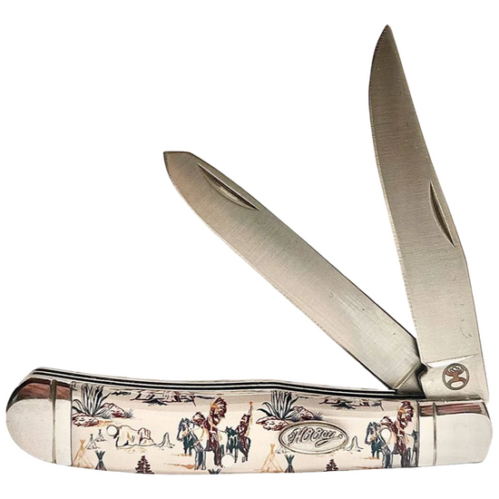 Hooey Chief Cream Large Double Blade Trapper Knife HK136