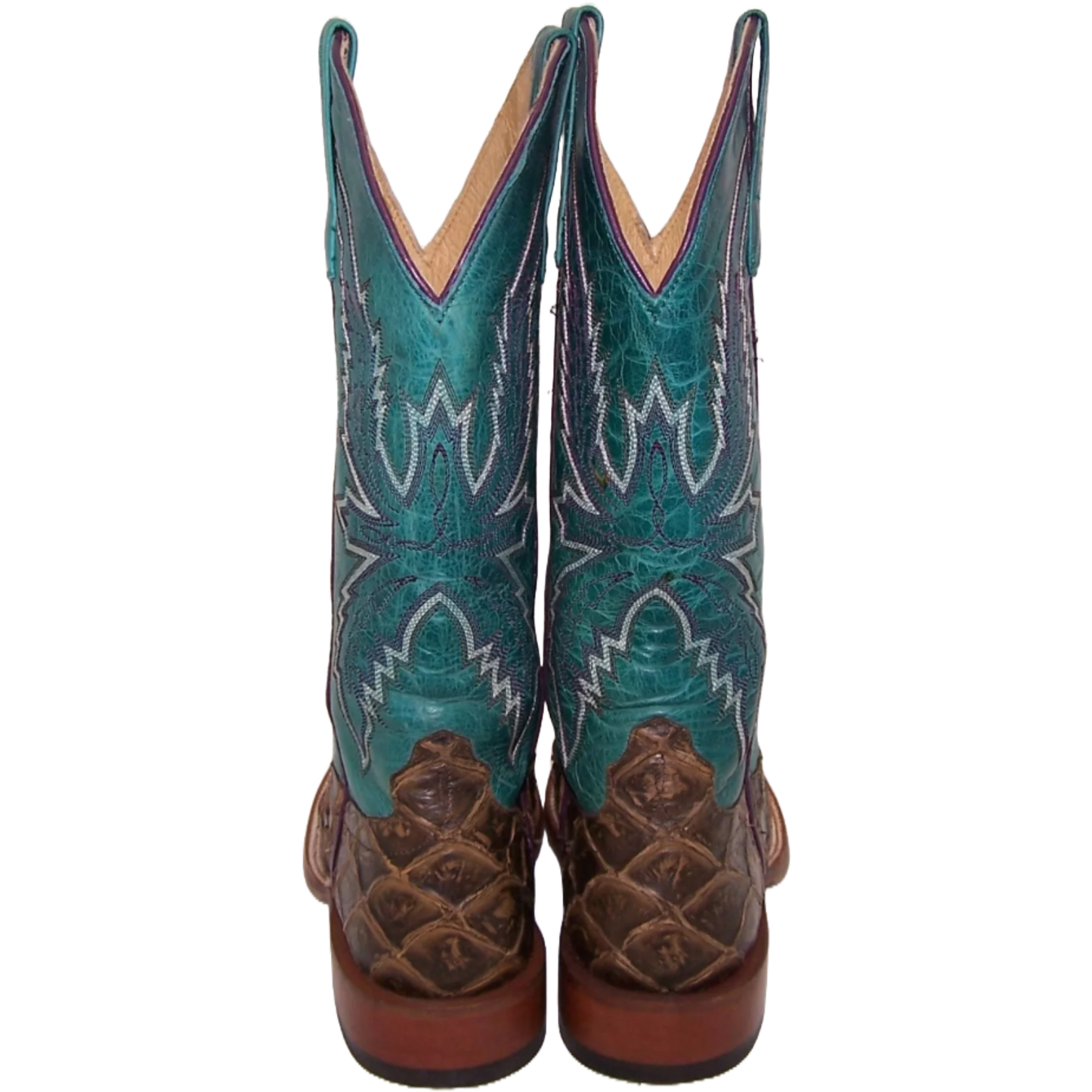 Macie Bean Ladies Reely Good Time Brown & Turquoise Square Toe Boots M9120