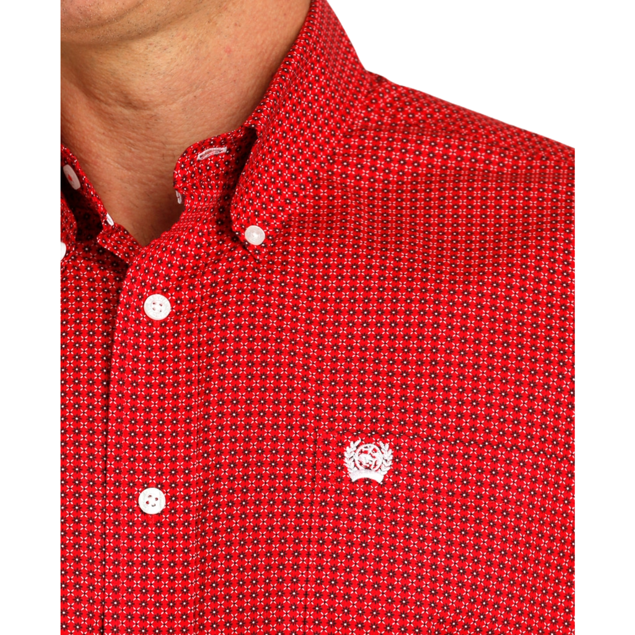 Cinch Mens Red Print Button Down Shirt MTW1105769