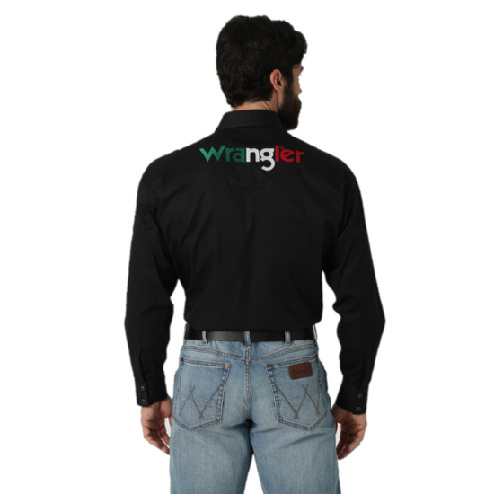 Wrangler® Men's Mexico Flag Black Logo Western Snap Shirt 112317124