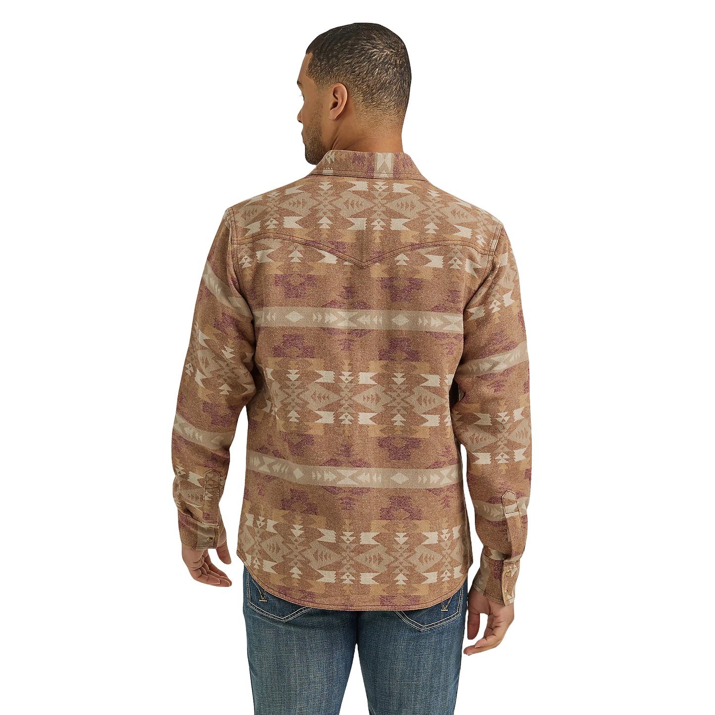 Wrangler Men's Retro Premium Brown Aztec Snap Shirt Jacket 112352867