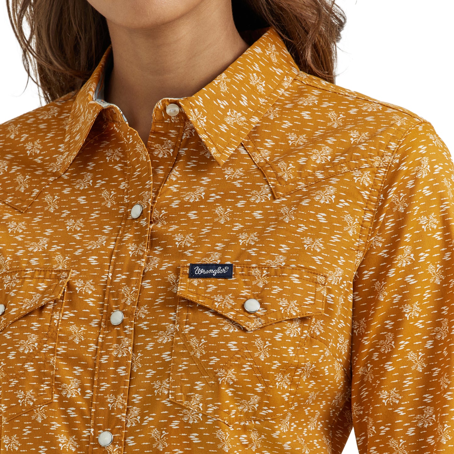 Wrangler Ladies Orange Western Snap Dress Shirt 112353165
