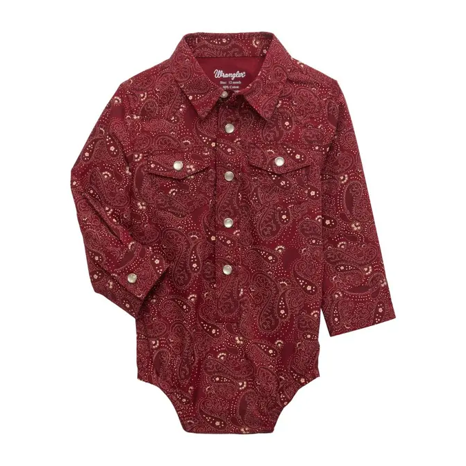 Wrangler Infant Boy's Paisley Red Snap Down Western Bodysuit 112355400