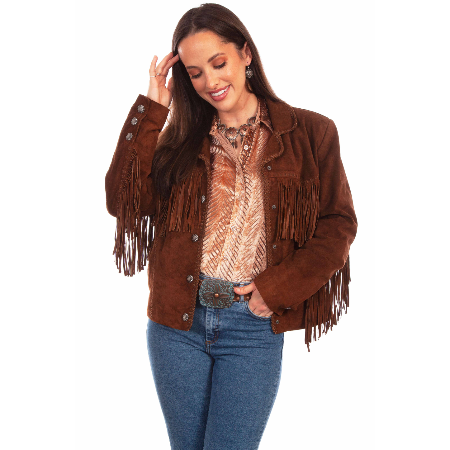 Scully Ladies Fringed Suede Cafe Brown Western Jacket L1080-125