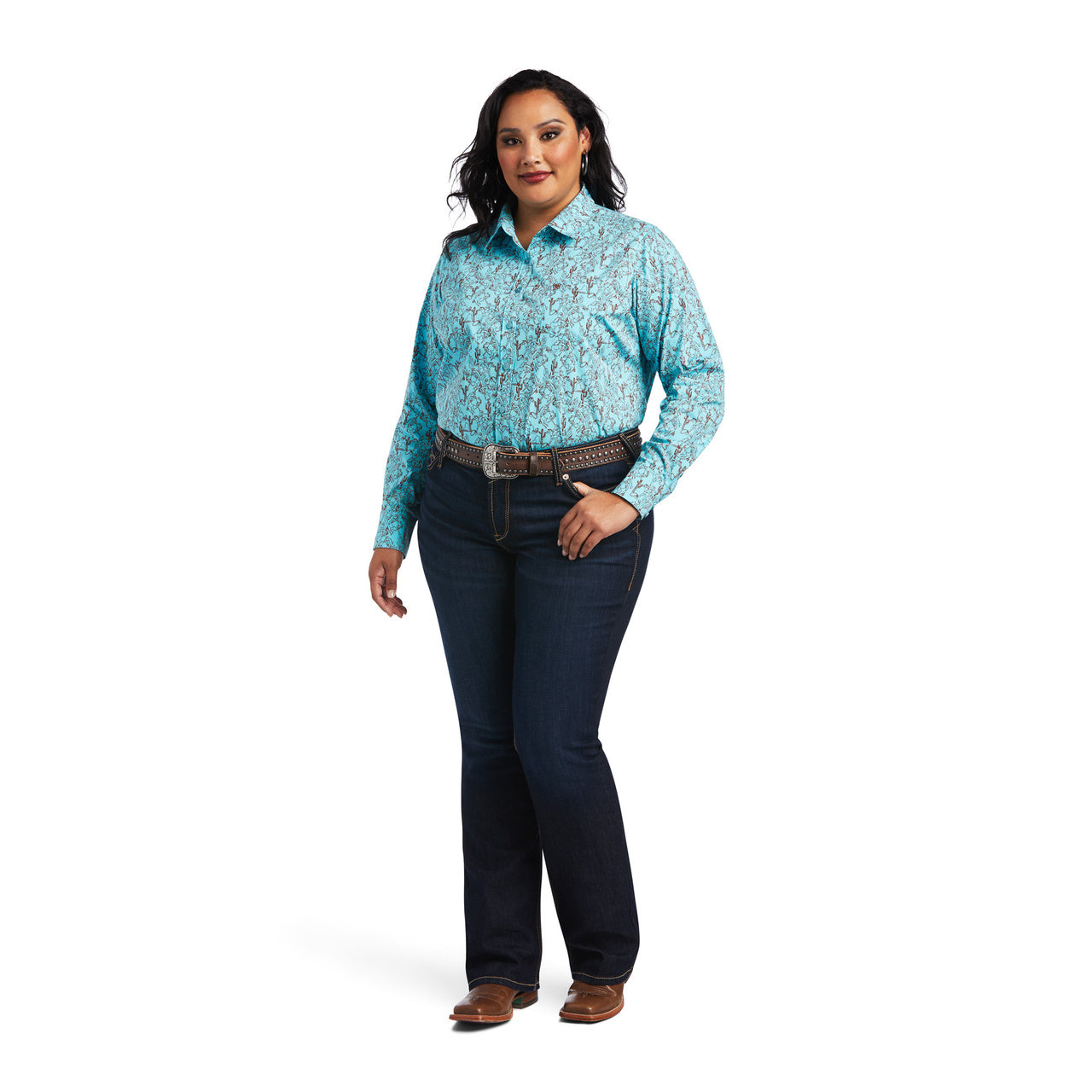 Ariat® Ladies Amazonite Bucking Bronc Print Button Down Shirt 10040582