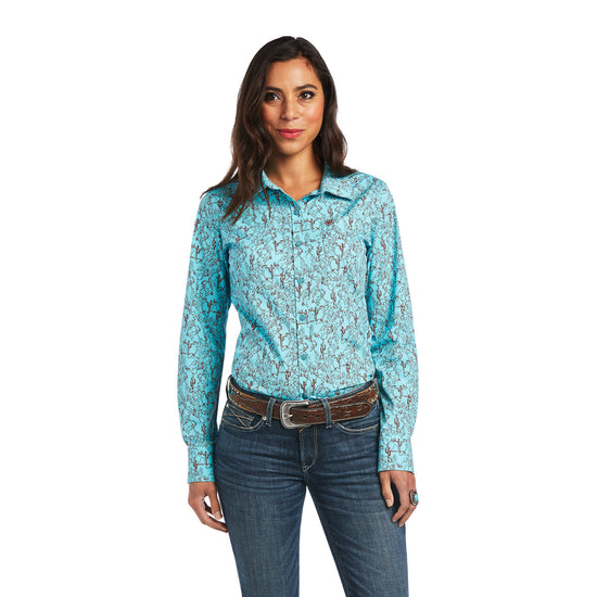 Ariat® Ladies Amazonite Bucking Bronc Print Button Down Shirt 10040582