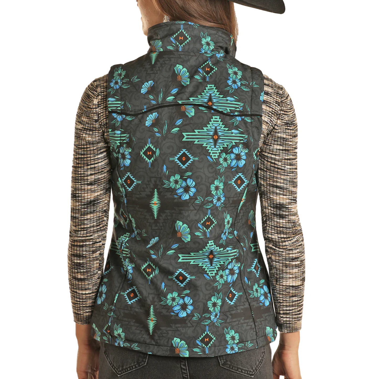 Powder River Outfitters Ladies Floral Aztec Printed Black Vest DW98C01508-01