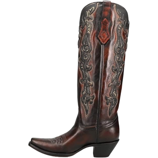 Corral Ladies Synthetic Injection Chocolate & Gold Tall Boots C4168