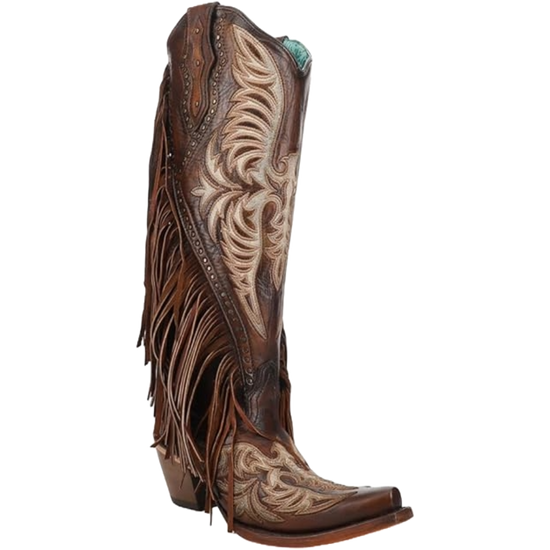 Corral Ladies Eagle Embroidery & Fringe Honey Brown Tall Boots C4165