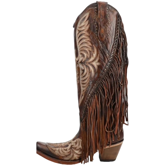 Corral Ladies Eagle Embroidery & Fringe Honey Brown Tall Boots C4165