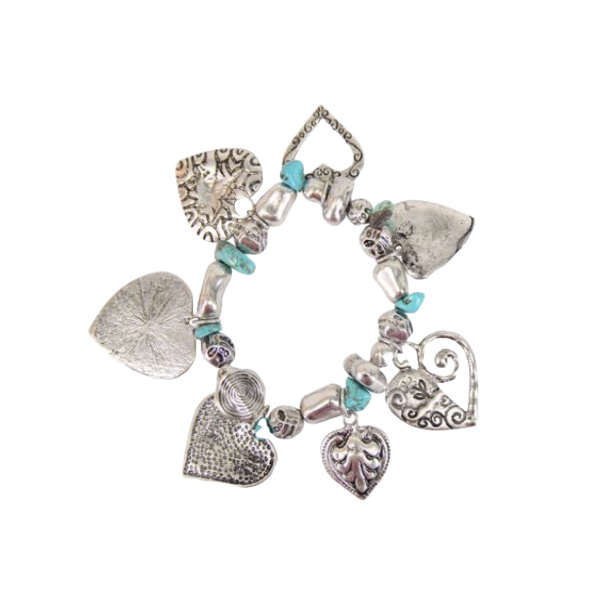 Blazin Roxx Ladies Turquoise & Silver Heart Charm Bracelet 29264