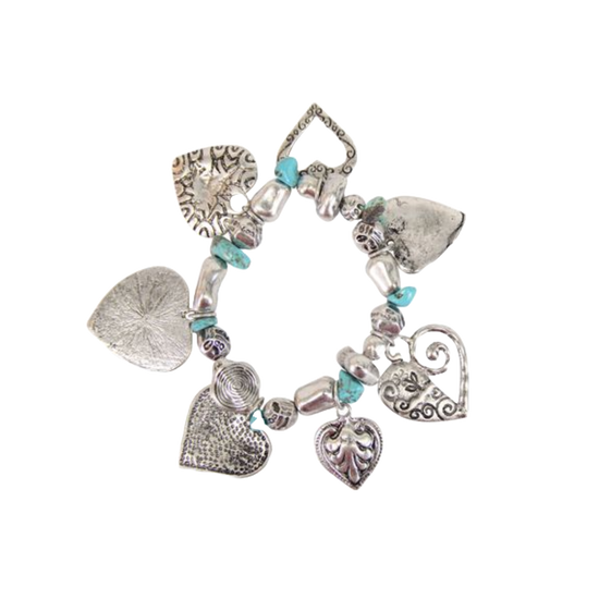 Blazin Roxx Ladies Turquoise & Silver Heart Charm Bracelet 29264