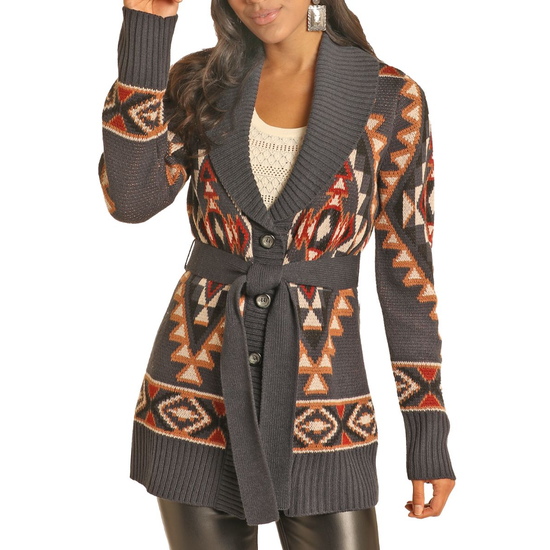 Powder River Ladies Navy Aztec Robe Cardigan DW95C04143-42