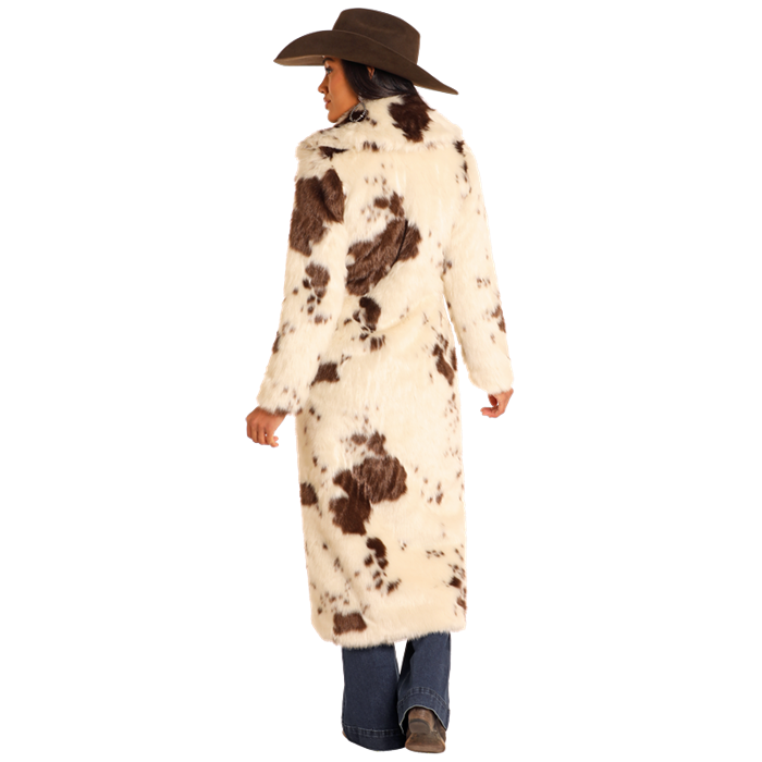 Powder River Outfitters Ladies Cow Print Natural Long Fur Coat DW92C04155