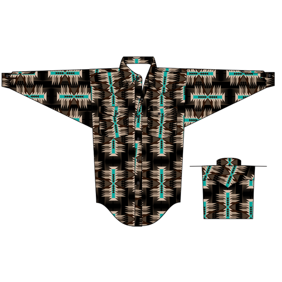 Rock & Roll Boy's Dale Aztec Print Dark Brown Snap Shirt BBN2S04732