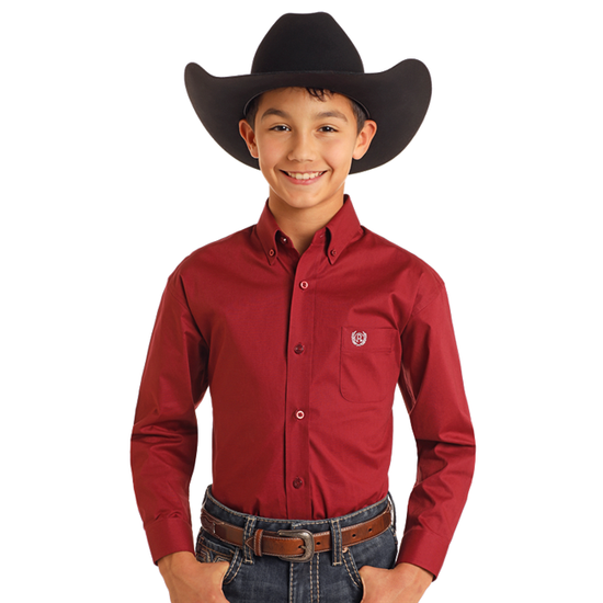 Panhandle Boy's Solid Maroon Western Button Down Shirt PBB2S05431-60