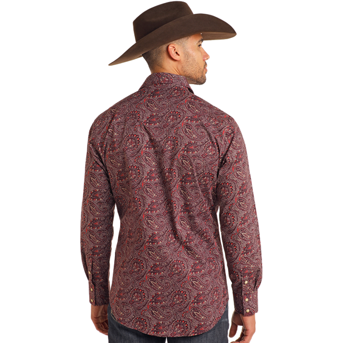 Rock & Roll Men's Paisley Print Burgundy Snap Shirt BMN2S05460