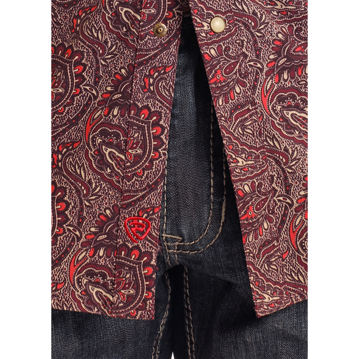 Rock & Roll Men's Paisley Print Burgundy Snap Shirt BMN2S05460