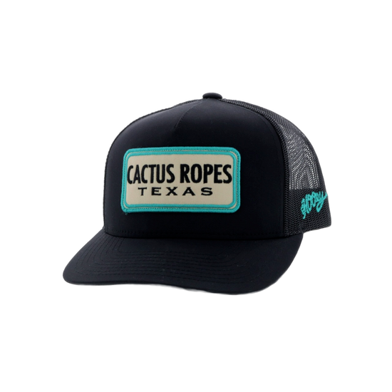 Hooey Cactus Ropes Black 5-panel Trucker Hat w/ Tan & Turquoise Patch CR063