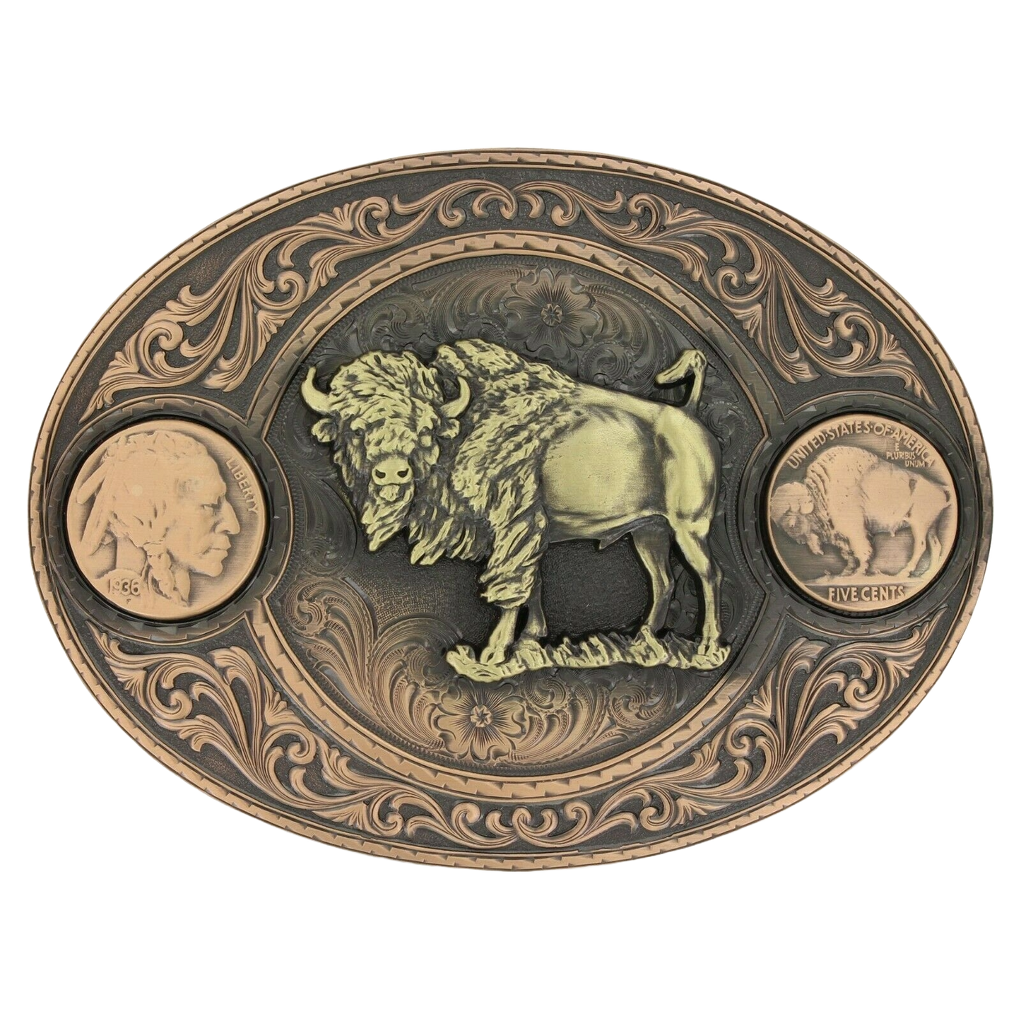 Montana Silversmiths Buffalo Indian Head Nickle Buckle 4050BLB-941L