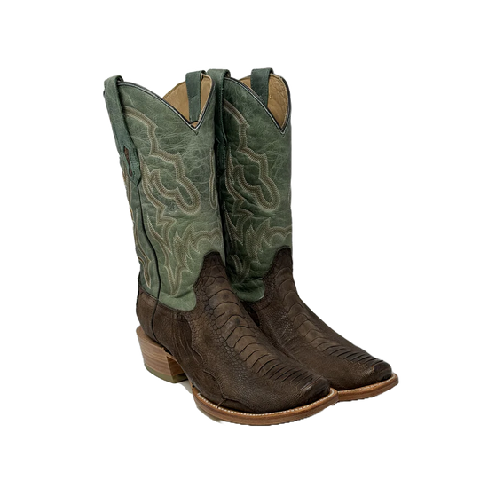 Corral Men's Tan & Green Ostrich Leg Embroidery Square Toe Boots A4292