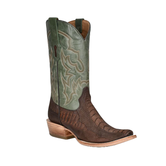 Corral Men's Tan & Green Ostrich Leg Embroidery Square Toe Boots A4292