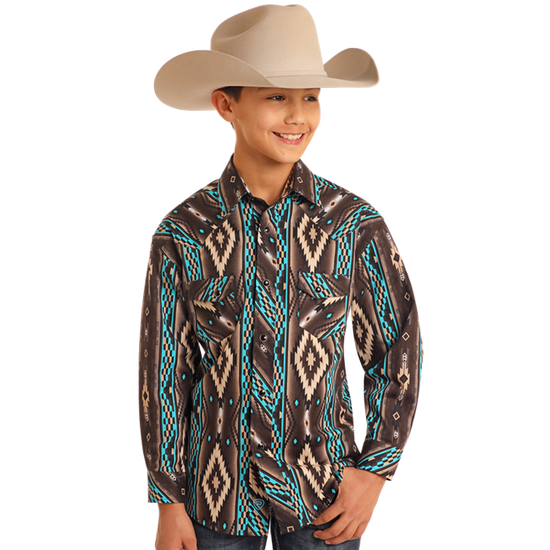 Panhandle Boy's Southwestern Print Long Sleeve Snap Shirt BBN2S05476