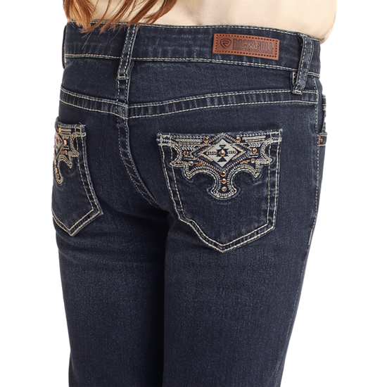 Rock & Roll Girl's Dark Vintage Scallop Embroidered Jeans BG4MD05372