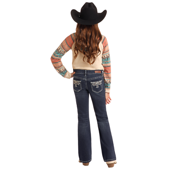 Rock & Roll Girl's Dark Vintage Scallop Embroidered Jeans BG4MD05372