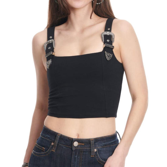 Rock & Roll Denim Ladies Square Neck Black Crop Top BW20T03905-01