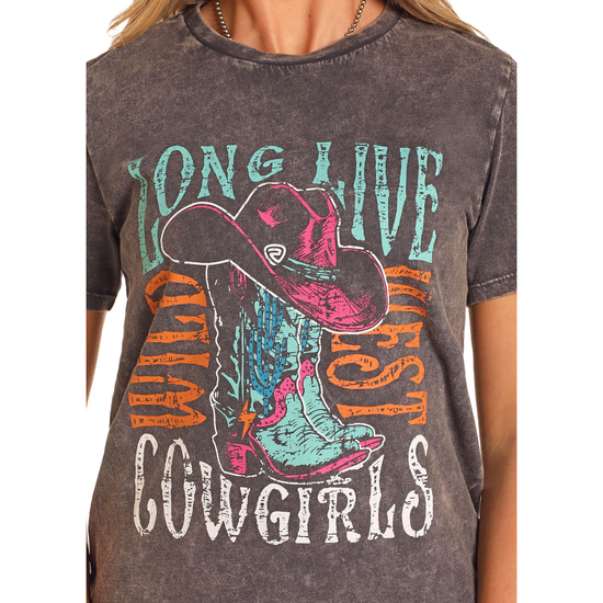 Rock & Roll Denim Ladies Long Live Cowgirls Black T-Shirt BW21T04522