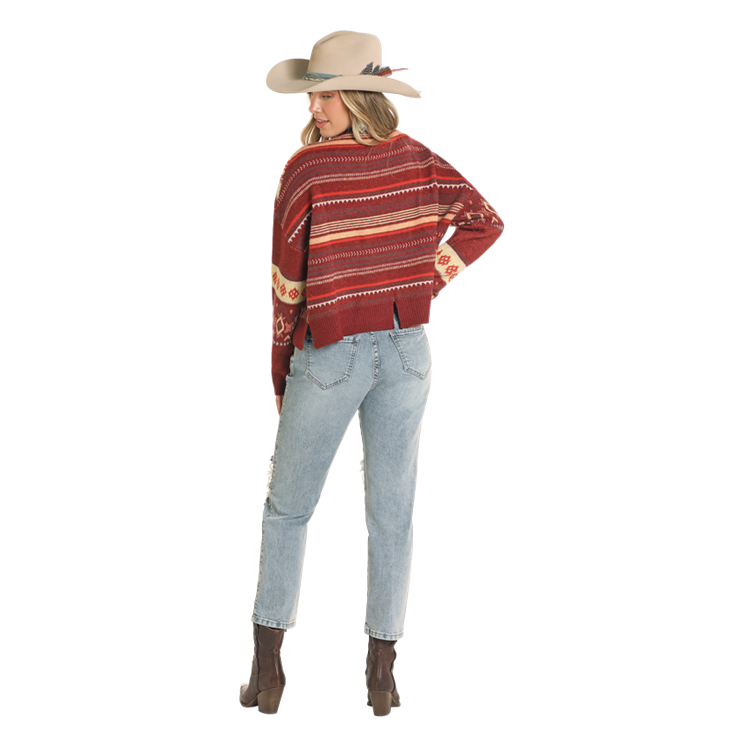 Rock & Roll Denim Ladies Modern Aztec Brown Sweater BW32T04466-24