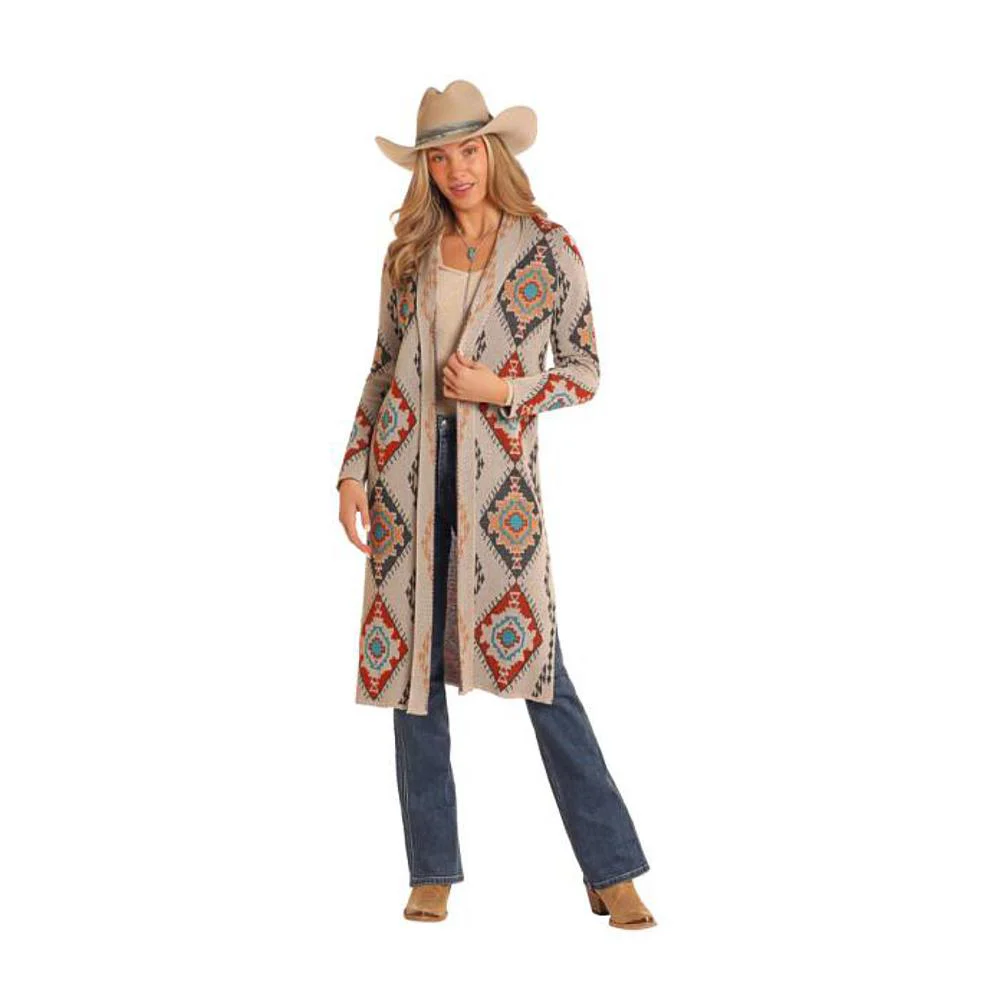 Rock & Roll Ladies Eggshell Cream Aztec Print Duster BW95T05214