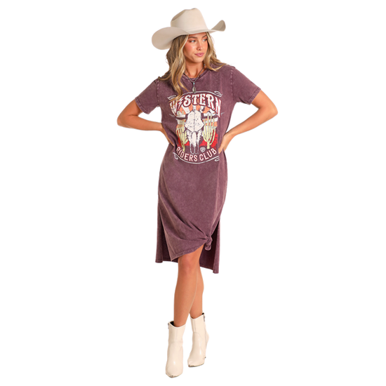 Rock & Roll Denim Ladies Western Graphic Purple Midi T-Shirt Dress BWD1R04540