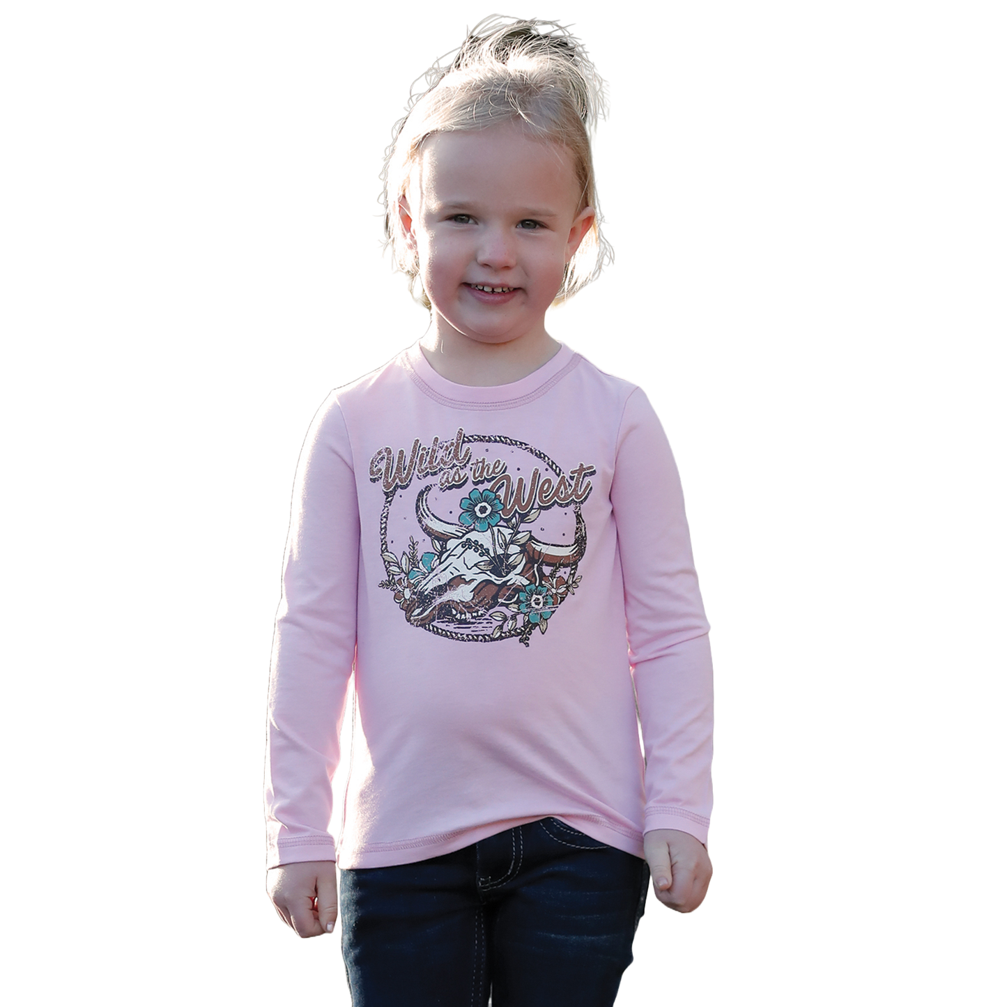 Cinch Youth Girl's Pink Wild As The West Long Sleeve T-Shirt CTK8860004