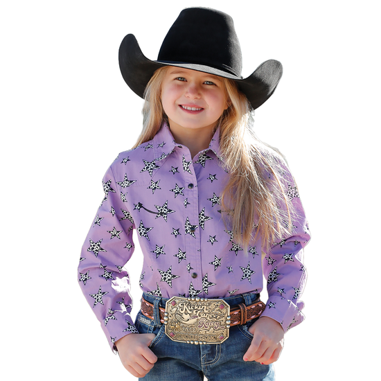 Cruel Denim Youth Girl's Purple Star Print Snap Button Shirt CTW3370026