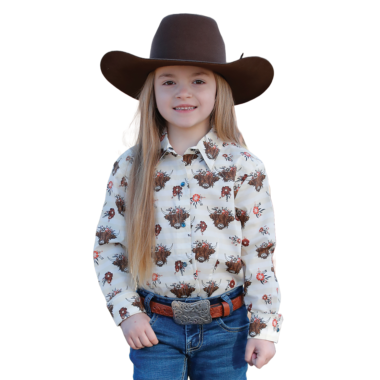 Cruel Youth Girl's Highland Cow Cream Western Snap Shirt CTW8040007