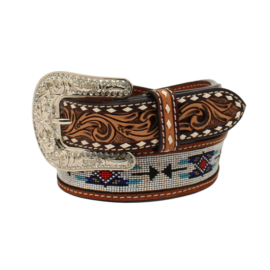 Angel Ranch Ladies Tooled Bead Inlay Belt D140002502